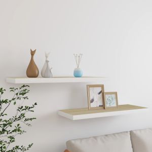 Estante flotante de pared mdf roble y blanco 80x23,5x3,8 cm es7184