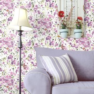 Papel pintado tnt flores modernas rosa