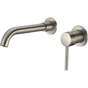 Valaz grifo lavabo empotrado redondo con caño de 21cm acero cepillado