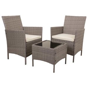 Set mesa y 2 sillones color gris