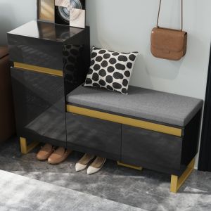 Zapatero con banco 2 puertas y 1 cajón negro 85x120x35cm