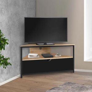 Mueble de tv esquinero industrial - negro - 100 cm
