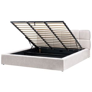 Cama con almacenaje baston bouclé beige claro 180 x 200 cm