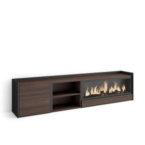 Mueble tv, 212x35x50cm, roble oscuro y negro, chimenea eléctrica xxl rf4501