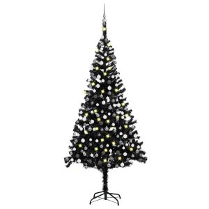 vidaXL árbol de navidad preiluminado con luces y bolas negro 240 cm