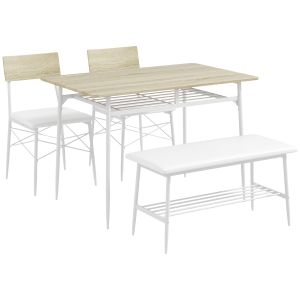 Conjunto de comedor para 4 personas con mesa sillas y banco color roble