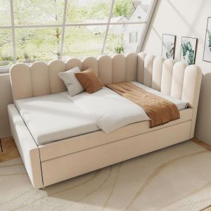 Sofá cama esquinero con cama nido 140x200cm terciopelo beige