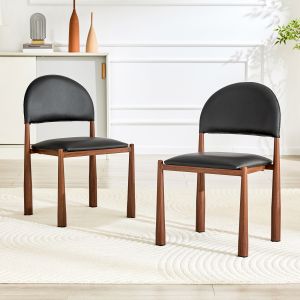 Silla de comedor de piel sintética negra con estructura metálica 80 cm