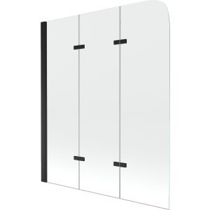 Mampara de bañera 3 hojas vidrio transparente, 120x140 cm, perfil negro