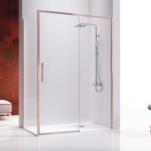 Frontal de ducha + puerta corredera masela oro rosa  136 cm