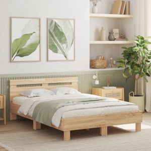 Cama cabecero y luces LED roble sonoma 135x190 cm reg2357
