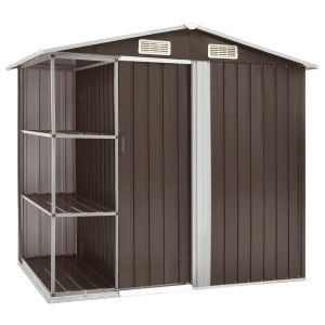 Cobertizo de jardín con estantería hierro marrón 205x130x183 cm es7296