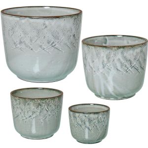 Set 4 maceteros ceramica blanco lacado ecoracion rayado