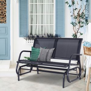 Mecedora jardín 2 plazas metal negro función balanceo terraza
