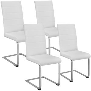 4 sillas de comedor ergonómicas y altas forma de c, símil cuero blanco