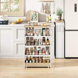 Mueble auxiliar con ruedas 4 estantes blanco natural 85x55x16cm