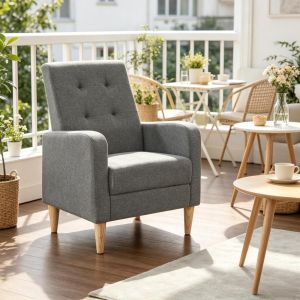 Sillón individual de lino gris oscuro con reposabrazos para salón