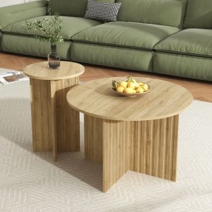Set mesas nido redondas ø76/40 cm apilables natural