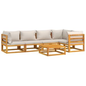 vidaXL set muebles de jardín 6 pzas madera maciza y cojines gris claro