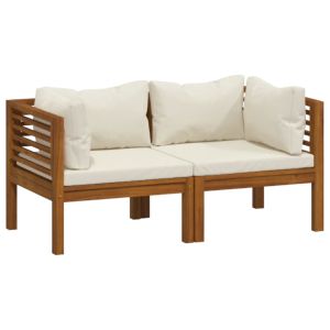 vidaXL sofá de jardín de 2 plazas con cojín crema madera de acacia