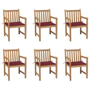 vidaXL sillas de jardín 6 uds madera maciza de teca cojines rojo tinto