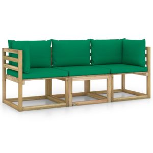 vidaXL sofá de jardín de 3 plazas con cojines verdes