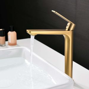 Grifo monomando lavabo alto sky bath oro cepillado serie glory