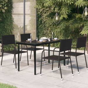 Mesa de comedor de jardín acero y vidrio negra 140x70x74 cm