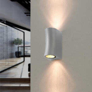 Luz de pared plateada LED ip44 para 2 bombillas gu10