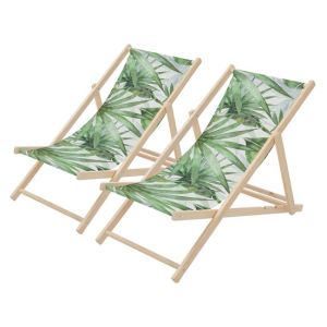 2x sillas de playa de madera con respaldo ajustable, diseño palmera