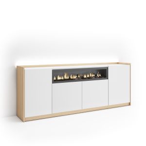 Aparador para salón, 207x37x80cm, chimenea eléctrica, LED rf4950