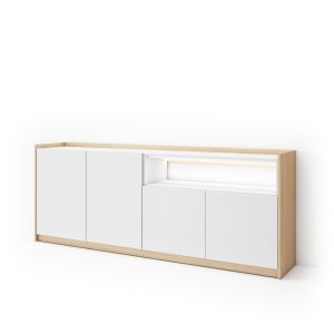 Aparador para salón, 207x37x80cm, blanco y roble soft, LED rf4951
