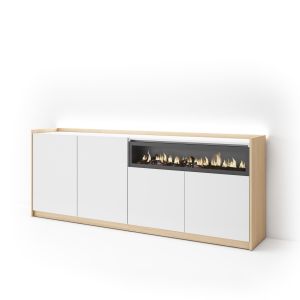 Aparador para salón, 207x37x80cm, chimenea eléctrica, LED rf4952