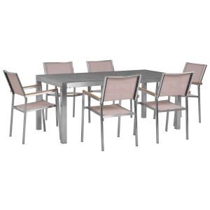 Conjunto de comedor exterior 6 plazas grosseto granito pulido gris/beige