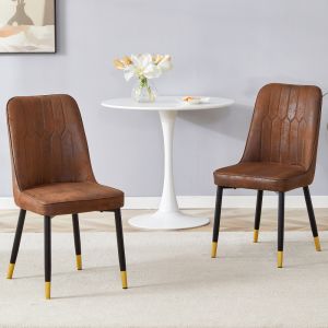 Silla de comedor tela técnica marrón con patas de metal negras set de 2