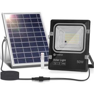 Aigostar foco solar exterior con mando a distancia, 50w, regulable, ip65