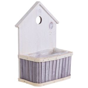 Soporte macetero de bambú cuadrado gris 21x10x29/11h cm