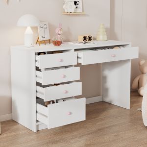 Escritorio tocador con 5 cajones mdf blanco 74x120x45cm