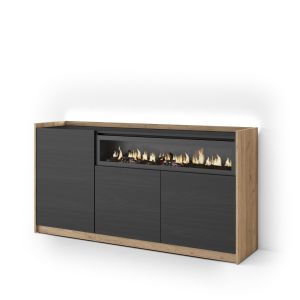 Aparador para salón, 156x37x80cm, chimenea eléctrica, LED rf4946