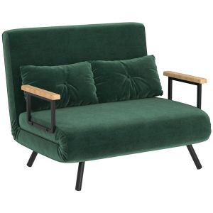 Sofá cama doble 102x73x81 cm terciopelo sintético, espuma color verde