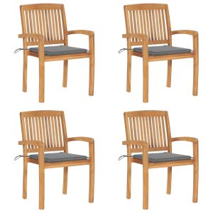 vidaXL sillas de jardín apilables 4 uds madera de teca con cojines