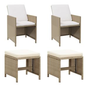 vidaXL sillas de jardín con taburetes 2 unidades ratán sintético beige