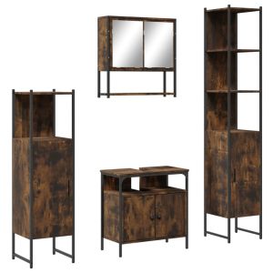 vidaXL set de muebles baño 4 pzas madera contrachapada roble ahumado