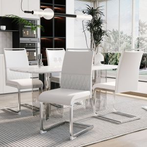 Conjunto de sillas de comedor metal blanco set de 4 tapizado