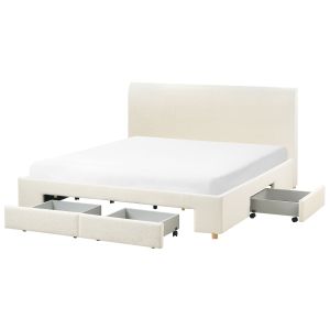 Cama con cajones soutrin bouclé blanco crema 180 x 200 cm