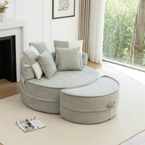 Sillón relax redondo chenilla verde menta con 5 cojines