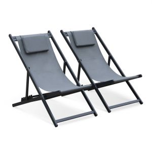 Tumbona de aluminio multi posiciones, set de 2 gris 99x88.5x58 cm