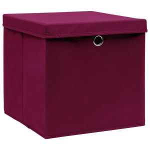 vidaXL caja de almacenaje con tapas 4 uds tela rojo oscuro 32x32x32 cm