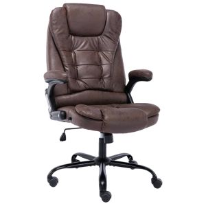 vidaXL silla de oficina de piel de ante sintética marrón oscuro