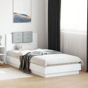 Cama con cabecero y luces LED blanco 90x200 cm reg7518